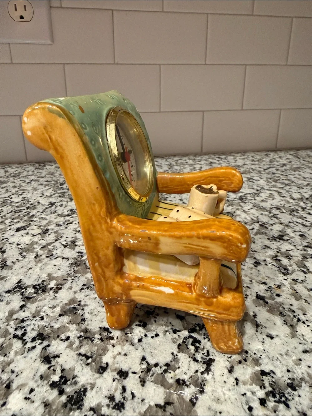 Ceramic Armchair Clock Figurine in Turquoise and Honey